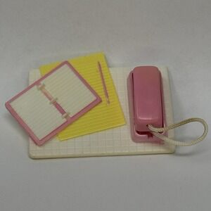 Vintage Fisher Price Loving Family Dollhouse Pink Phone Yellow Notepad 1994